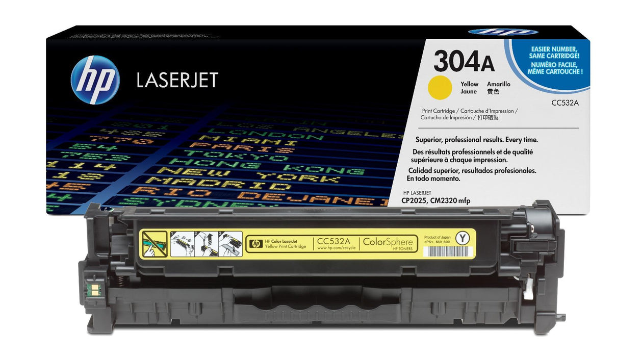 HP 304A CC532A Yellow Standard Yield Original LaserJet Toner Cartridge – 2,800 Pages