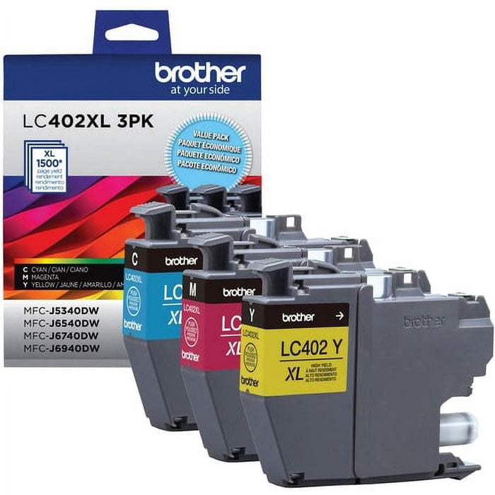 Brother LC402XL3PKS Cyan Magenta Yellow High-Yield INKvestment Tank Ink Cartridge 3-Pack