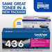 Brother TN-436M Magenta toner old and new physical package view