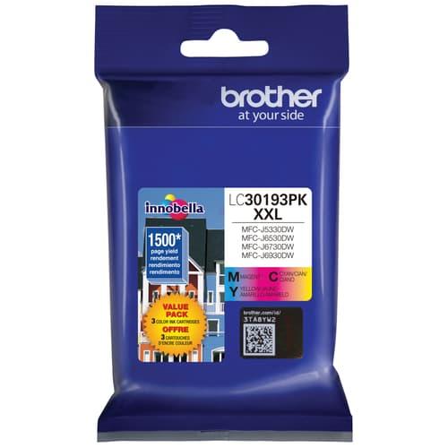 Brother LC30193PK Cyan Magenta Yellow Super High-Yield Original Ink Cartridge 3-Pack