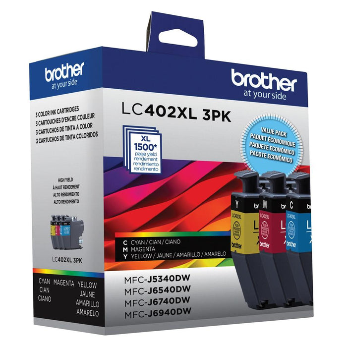 Brother LC402XL3PKS Cyan Magenta Yellow High-Yield INKvestment Tank Ink Cartridge 3-Pack