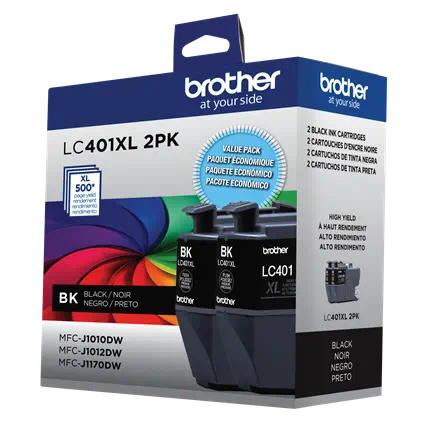 Brother LC401XL LC401XL2PKS Black High Yield Original Ink Cartridge 2-Pack – 500 Pages Each / 1,000 Total