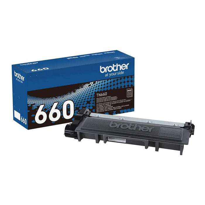 Brother TN-660 black high-yield genuine toner cartridge with retail packaging