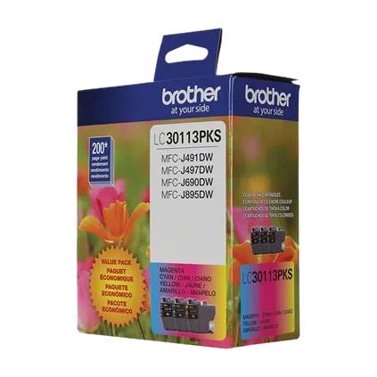 Brother LC30113PKS Standard-Yield CMY Original Ink Cartridge 3-Pack