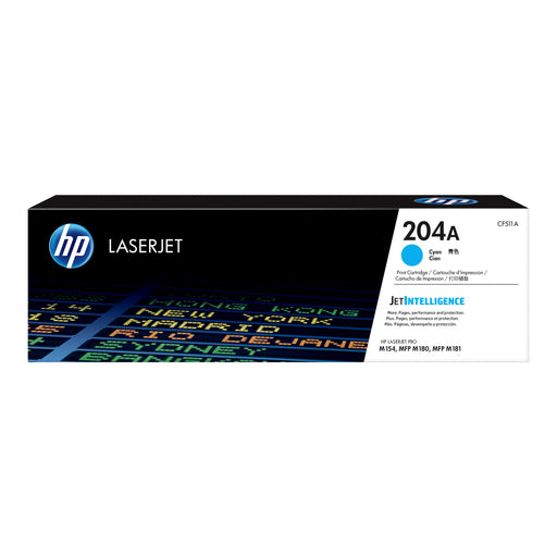HP CF511A cyan genuine 204A toner cartridge with retail packaging