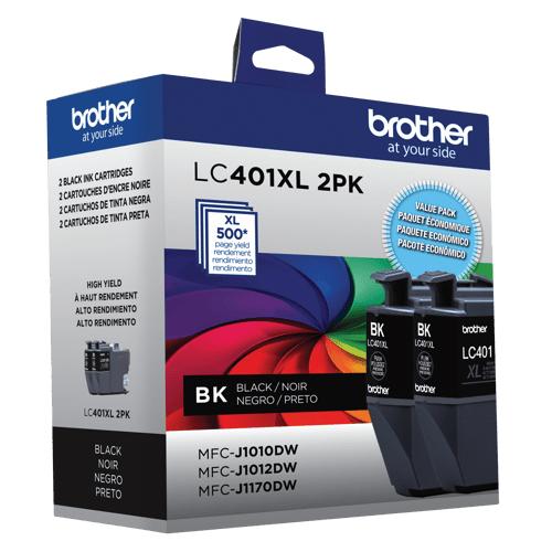 Brother LC401XL LC401XL2PKS Black High Yield Original Ink Cartridge 2-Pack – 500 Pages Each / 1,000 Total