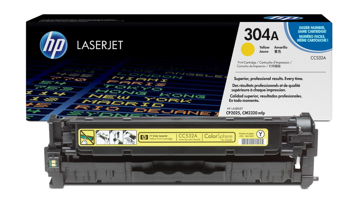 HP 304A CC532A Yellow Standard Yield Original LaserJet Toner Cartridge – 2,800 Pages