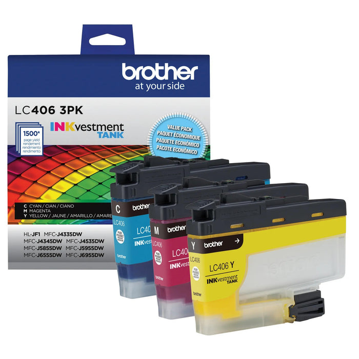Brother LC4063PKS Cyan/Magenta/Yellow Standard Yield Original INKvestment Tank ink cartridge 3-pack