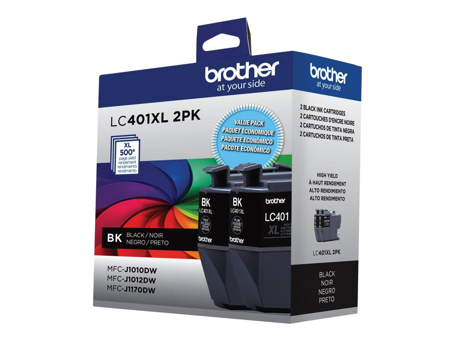 Brother LC401XL LC401XL2PKS Black High Yield Original Ink Cartridge 2-Pack – 500 Pages Each / 1,000 Total