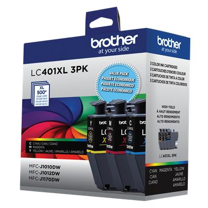 Brother LC401XL3PKS High Yield Original Ink Cartridge 3-Pack – Cyan Magenta Yellow, 500 Pages Each / 1,500 Total