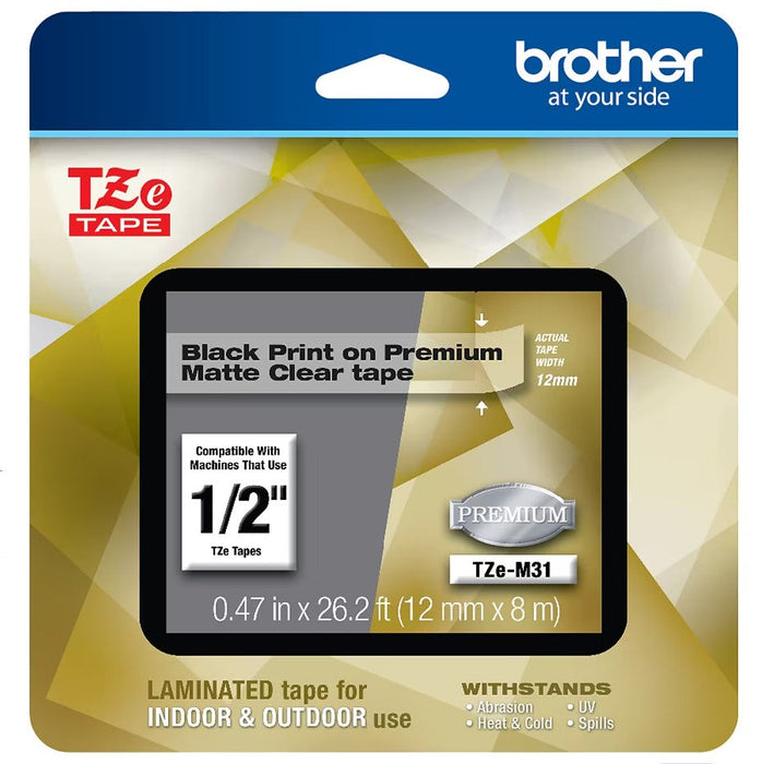 Brother TZE-M31 Black Black Print on Matte Clear Laminated Tape