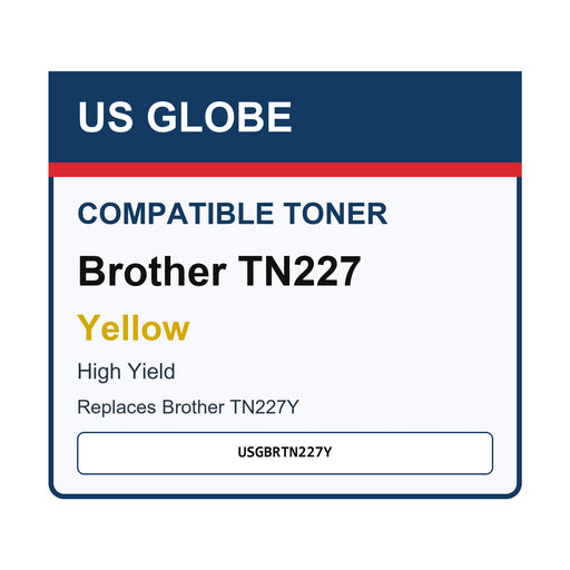 Compatible USGBRTN227Y Yellow Brother High Yield Toner Cartridge — front-facing retail box