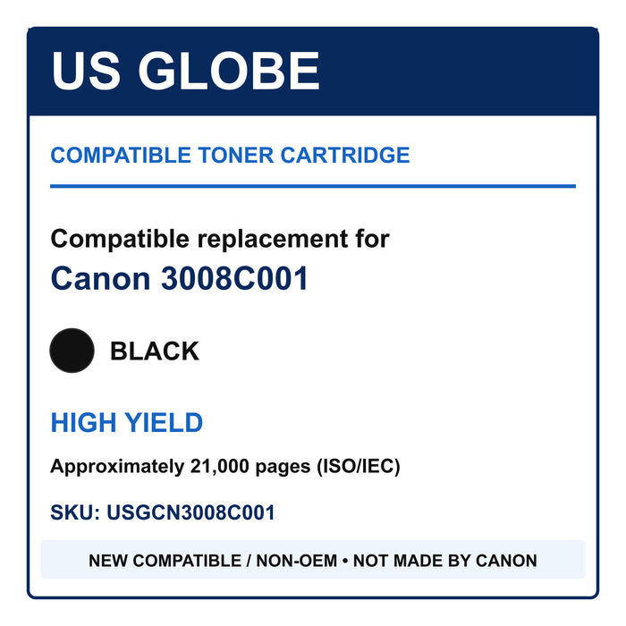 US Globe compatible non-OEM toner replacing Canon 3008C001, black high yield, SKU USGCN3008C001