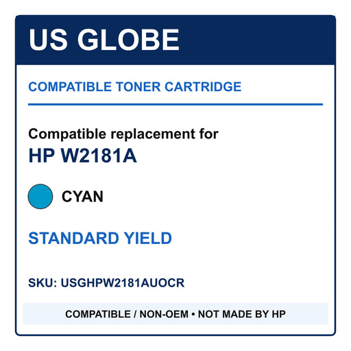US Globe compatible non-OEM toner for HP W2181A, cyan standard yield, SKU USGHPW2181AUOCR