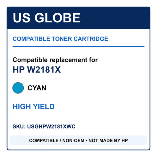US Globe compatible non-OEM toner for HP W2181X, cyan high yield, SKU USGHPW2181XWC